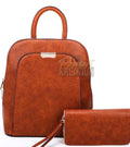 Brown Backpack Purse with Matching Wallet LG image 0