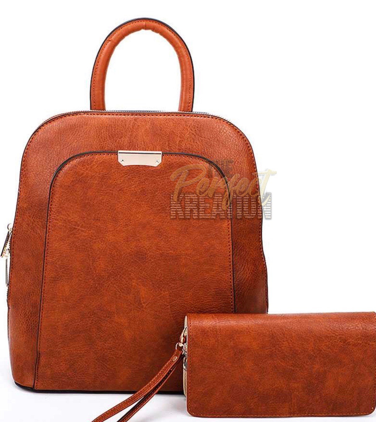 Brown Backpack Purse with Matching Wallet LG image 0