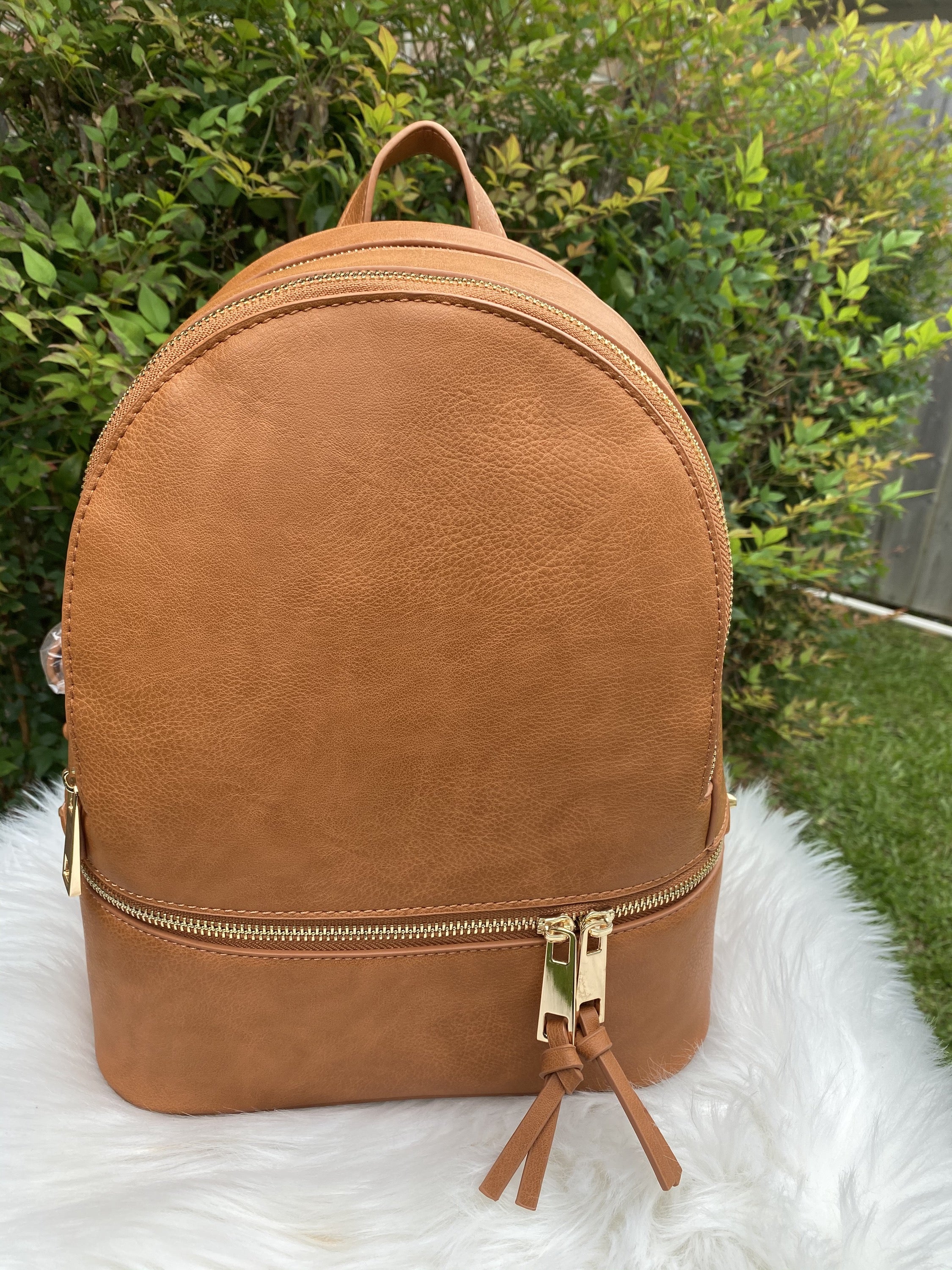 Solid Brown Backpack Purse with Matching Wallet image 0