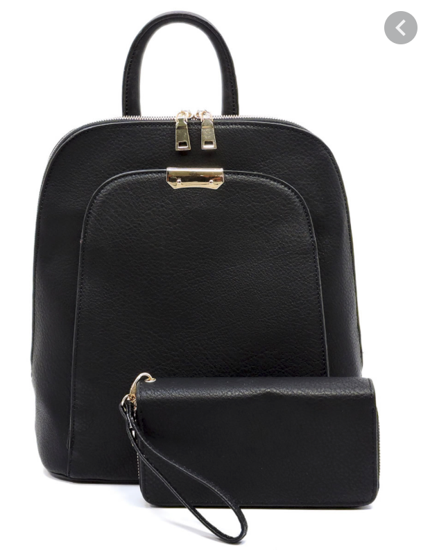 Black Backpack Purse with Matching Wallet image 0