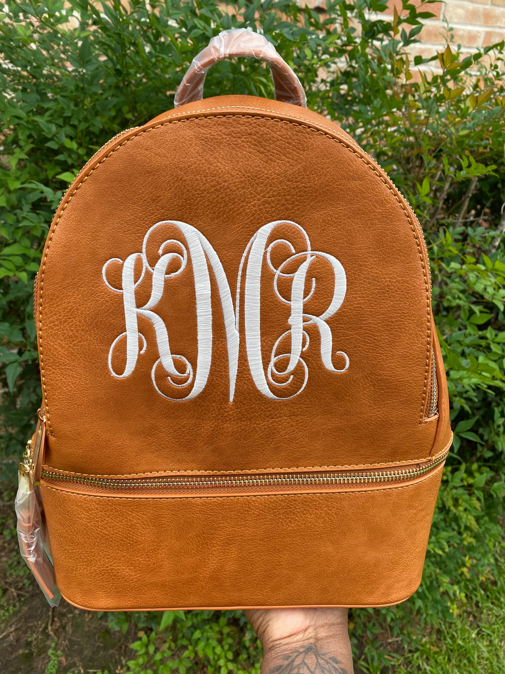 Solid Brown Backpack Purse with Matching Wallet image 1