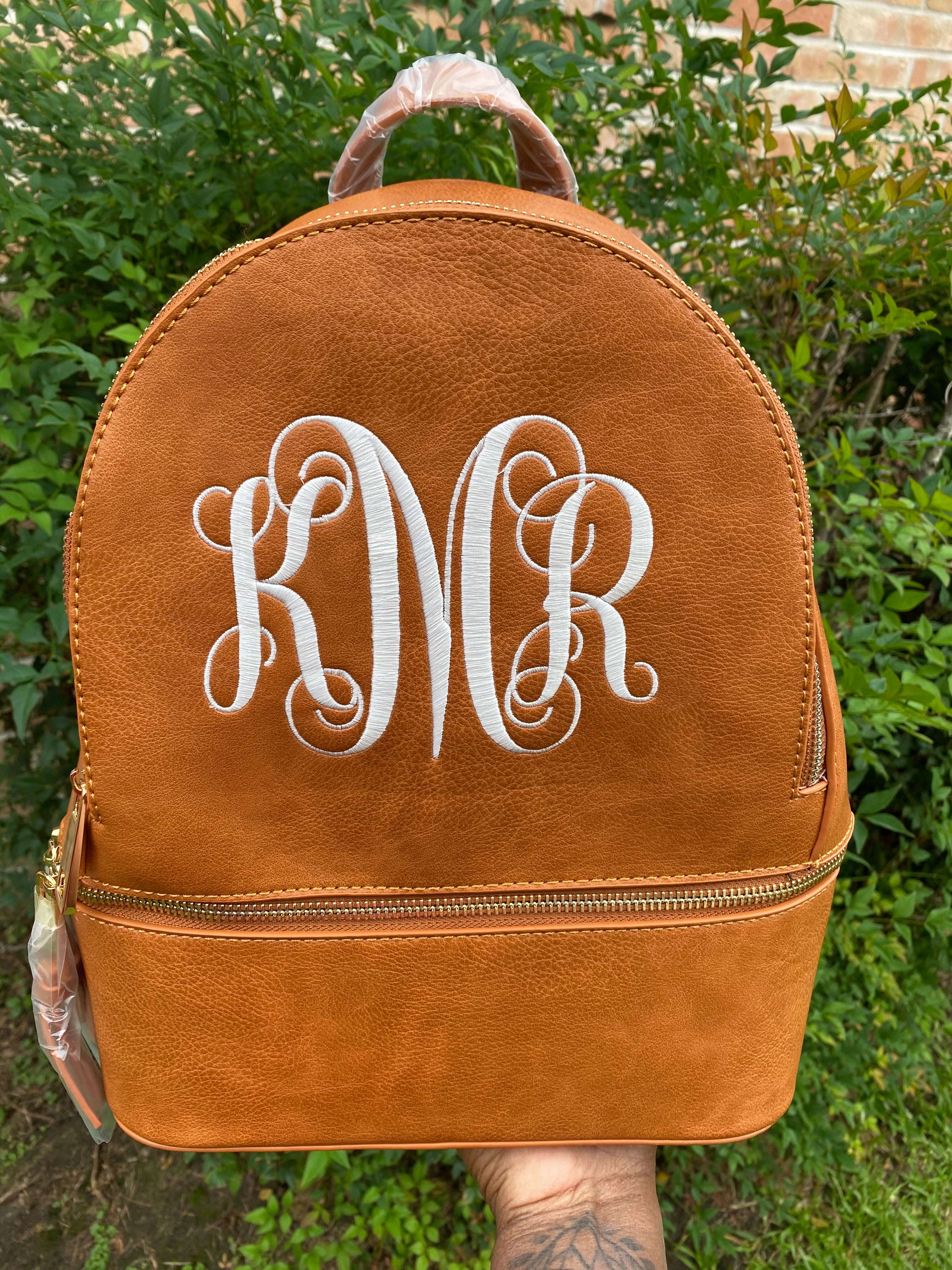 Solid Brown Backpack Purse with Matching Wallet image 1