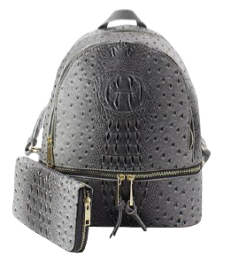 Dark Grey Backpack Purse with Matching Wallet image 0