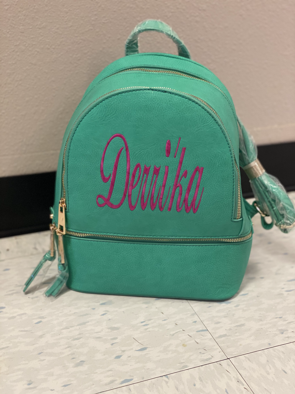 Turquoise Backpack Purse with Matching Wallet image 1